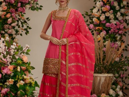 Pink Kurta With Grarara And  Dupatta Online