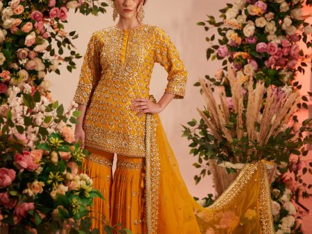 Yellow Kurta With Garara And Georgette Dupatta For Sale