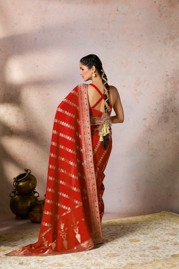 Red Jacquard Saree Online now