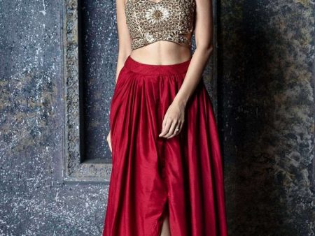 Red Drape Skirt & Gold Blouse Online Hot Sale