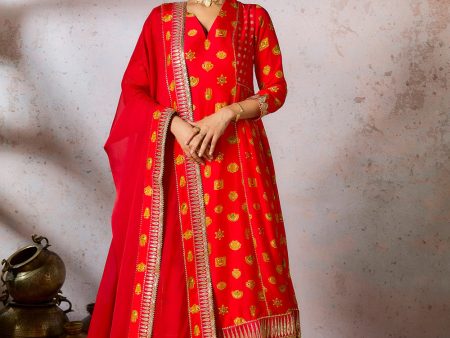 Red Trinkets Kurta Set Cheap