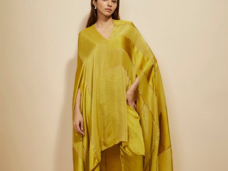 Mustard Block Embroidered Kaftan With Pant Discount