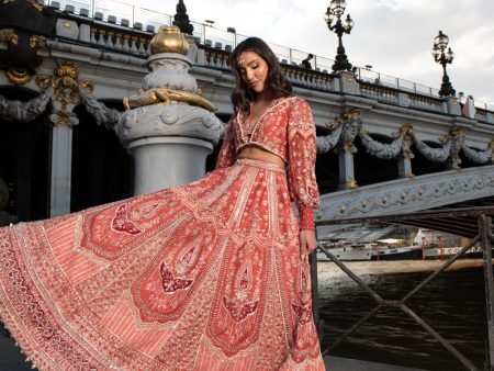 Red Puff- Sleeve Lehenga Set Fashion