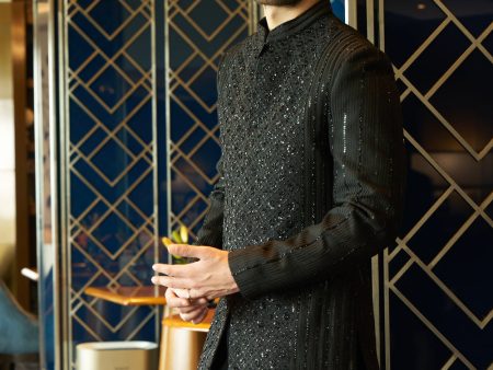 Black Chikenkari Sherwani Supply