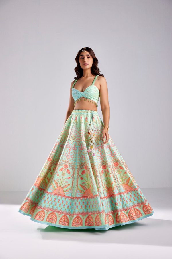 SEAGREEN EMBROIDERY HIGHLIGHTED  EMBROIDERED LEHENGA Online Sale