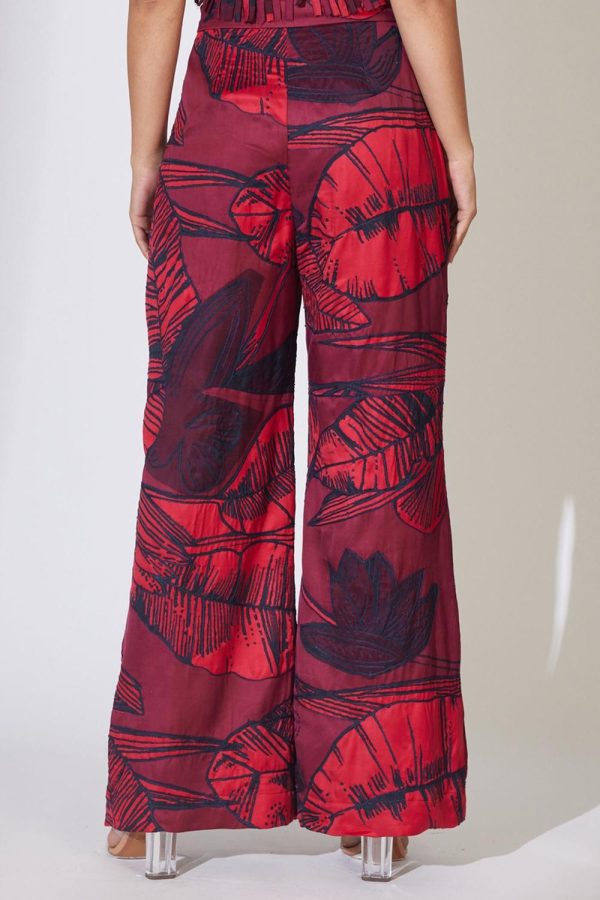 Red And Maroon Floral Embroidered Pants Hot on Sale