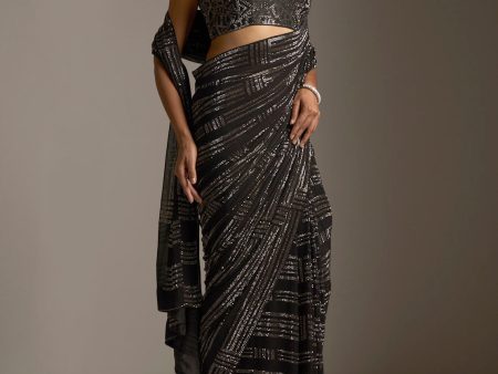 Black Crystal Saree Cheap