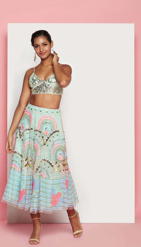 ARIEL - MINT GREEN HALF LEHENGA SET Online