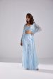 AQUA BLUE JACKET WITH EMBROIDERED BUSTIER AND PANTS Online Hot Sale