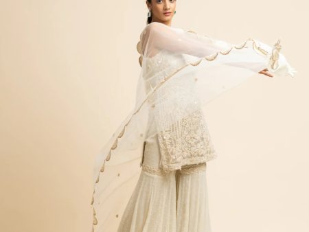 IVORY TULLE KURTA AND DUPATTA WITH GEORGETTE GARARA SET Sale