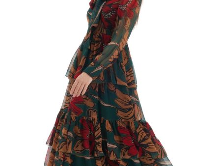 Green & Orange Floral Long Dress on Sale