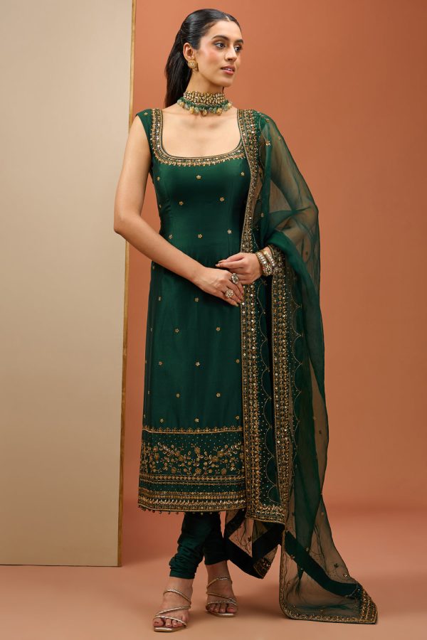 Emerald Green Long Kurta Set Discount