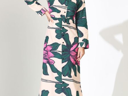 Peach, Green And Pink Floral Shirt Dress Online Hot Sale