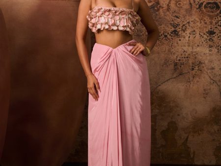 Pink Emb Top With Pink Drape Skirt on Sale