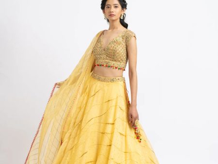 SUNBURST YELLOW ORGANZA LEHENGA SET For Sale