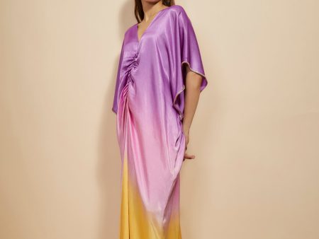 Mustard To Lilac Ombre Embroidered Kaftan Supply