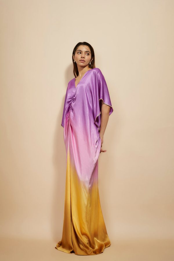 Mustard To Lilac Ombre Embroidered Kaftan Supply