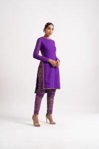 Purple Round Neck Multi Geo Pant Kurta Set For Sale