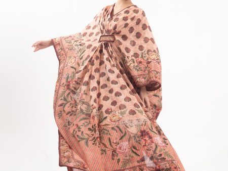 A Peach Printed Cotton Silk Kaftan For Sale