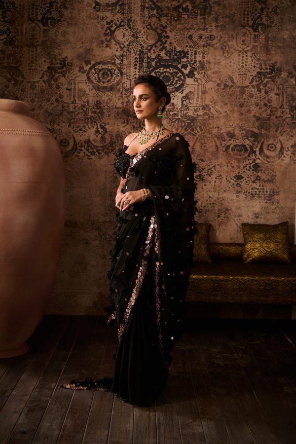 Black Embroidered Blouse With Embroidered Saree Online now