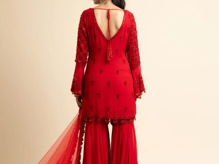 RED GEORGETTE GARARA SET Hot on Sale