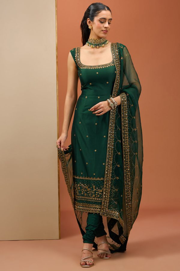 Emerald Green Long Kurta Set Discount