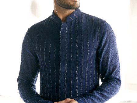 Blue Cutdana Nehru Paired With Blue Swarovski Kurta Online