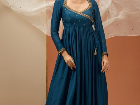 Blue Angrakha Anarkali Set on Sale