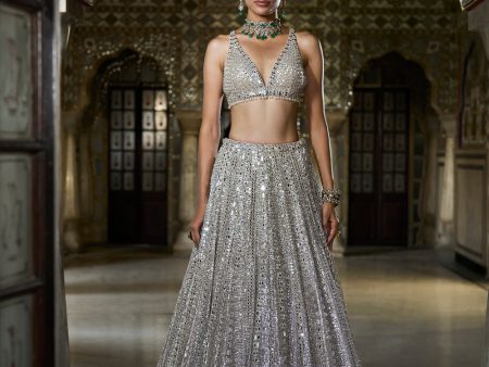 Champagne Mirror Work Lehenga Set Online Sale