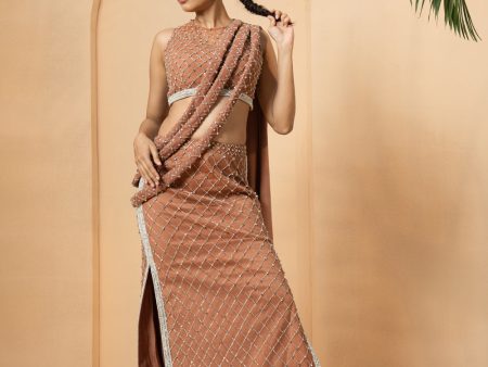 Beige Embroidered Fishtil Lehenga With Drape Twisted Dupatta Fashion