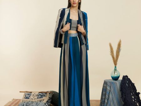 BLUE STRIPE PRINT NOOR JACKET SET Online Sale