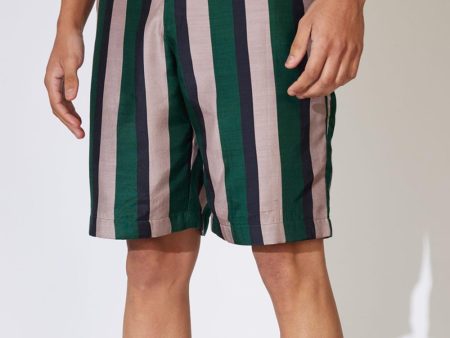 Green & Off White Stripe Shorts Online