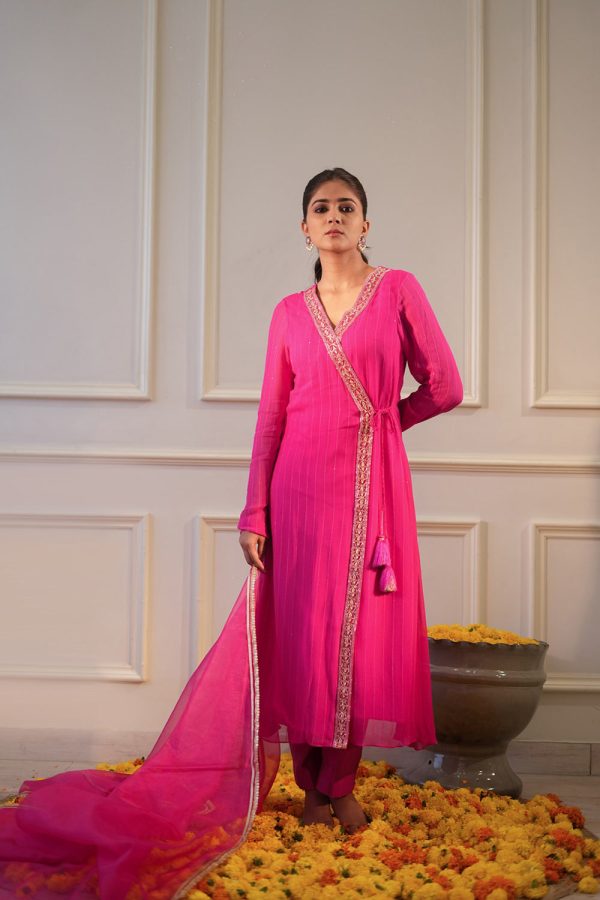 Hot Pink Sequin Kurta Set For Cheap