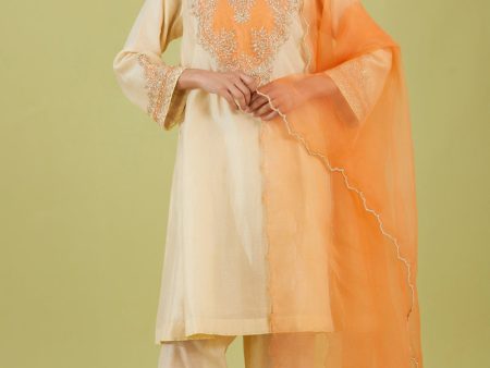 White Short Kalidar Kurta With Salwar And Peach Dupatta For Sale