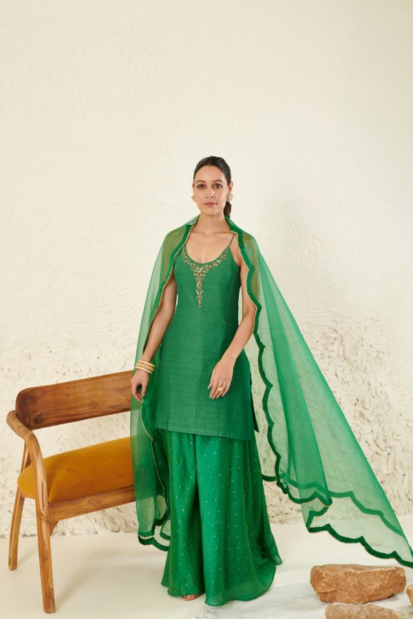 Green Embroidered Garara Set For Cheap