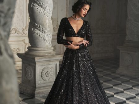 Black Sequin Lehenga Set For Sale