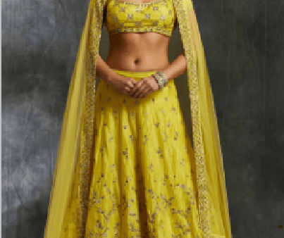 Yellow Silk Lehenga with Gota & Sitaara Jaal For Discount