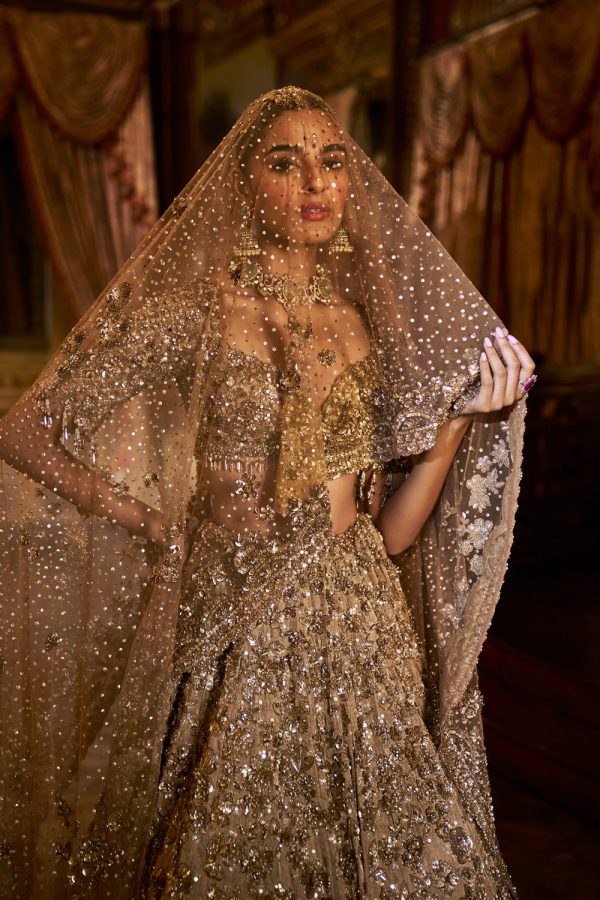 Antique Gold Tissue Lehenga Set For Cheap