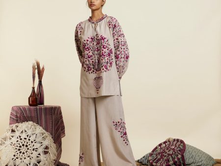 GREY DOLMAIN SLEEVES THREADWORK COORD SET Sale