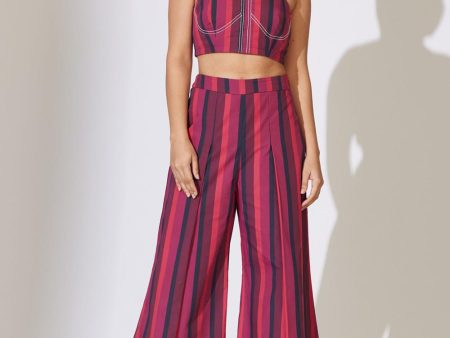 Red, Maroon & Black Stripe Pleated Pants Online now