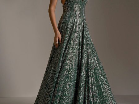 Bottle Green Crystal Gown For Cheap