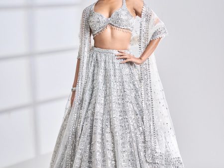 Silver Geometric Lehenga Set Supply