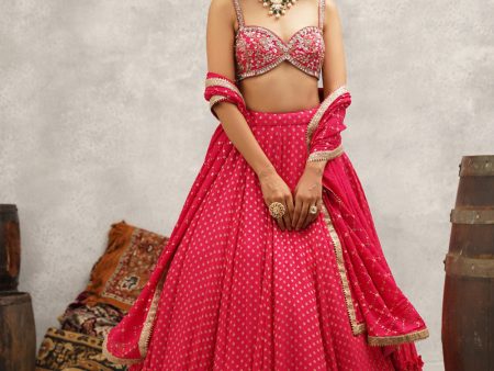 Fuchsia Embroidered Banarsi Georgette Blouse, Lehenga And Dupatta Set Online Hot Sale