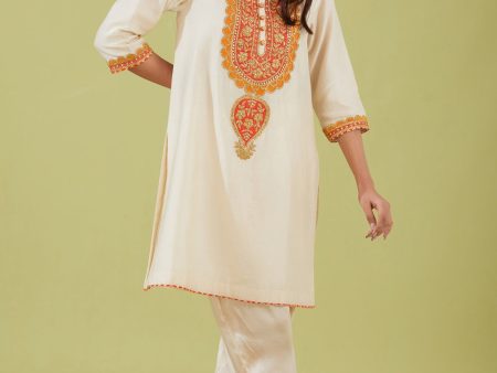 White Short Kurta With Pants For Sale