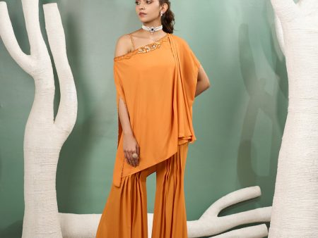 Marigold Yellow Flowy Draped Tunic Set Online Hot Sale