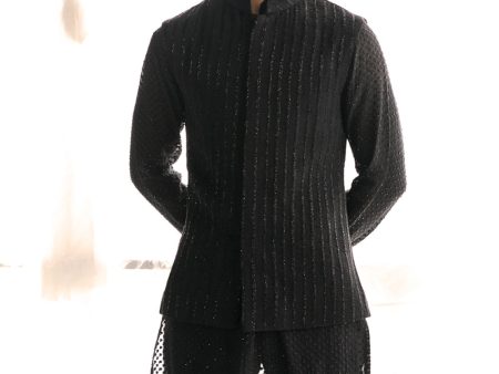 Black Cutdana Nehru Paired With Black Swarovski Kurta Hot on Sale