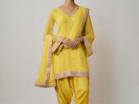 Lemon Yellow Mirror, Sequin And Zari Embroidered Kurta Dhoti Set Supply