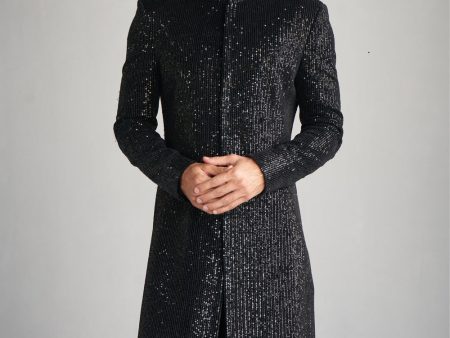 Black Sequins Sherwani Hot on Sale