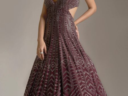 Dark Maroon Crystal Gown Online