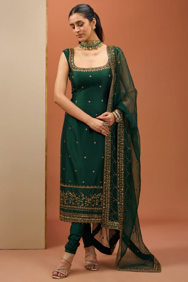 Emerald Green Long Kurta Set Discount